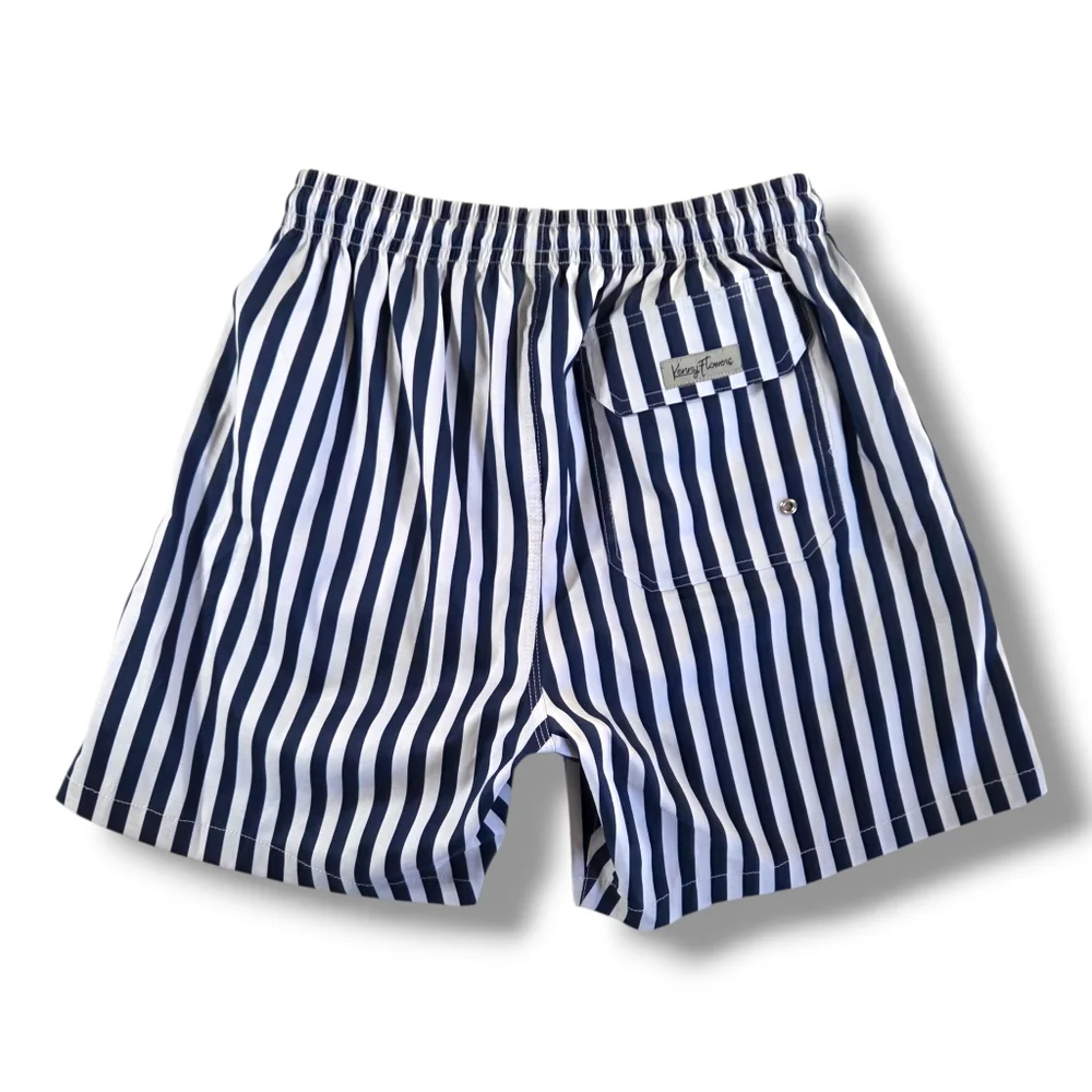 Kenny Flowers Striped Swim Trunks Blue White Resort Beach Shorts Men’s Medium